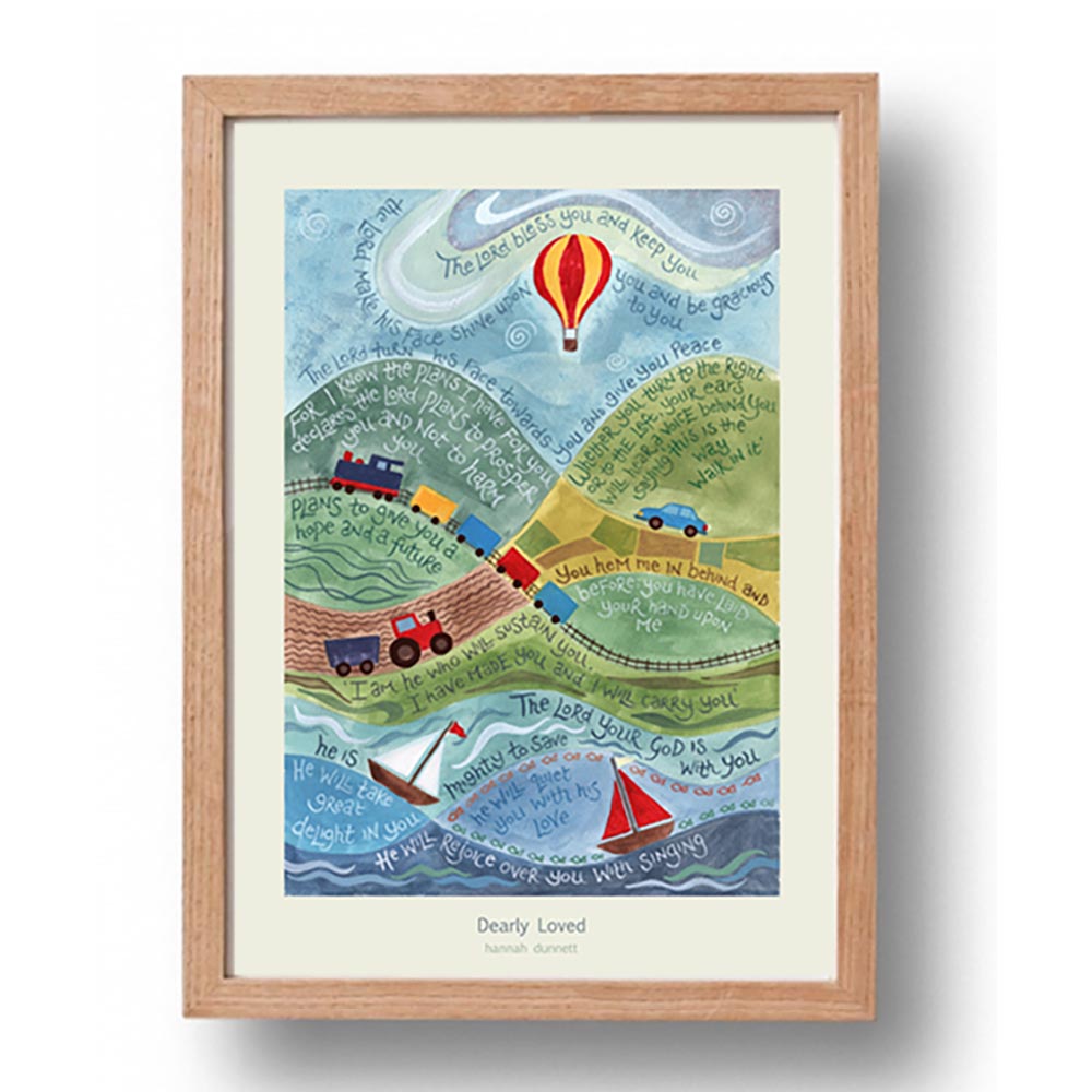 Dearly Loved Christian Art Print in oak frame by Hannah Dunnett
