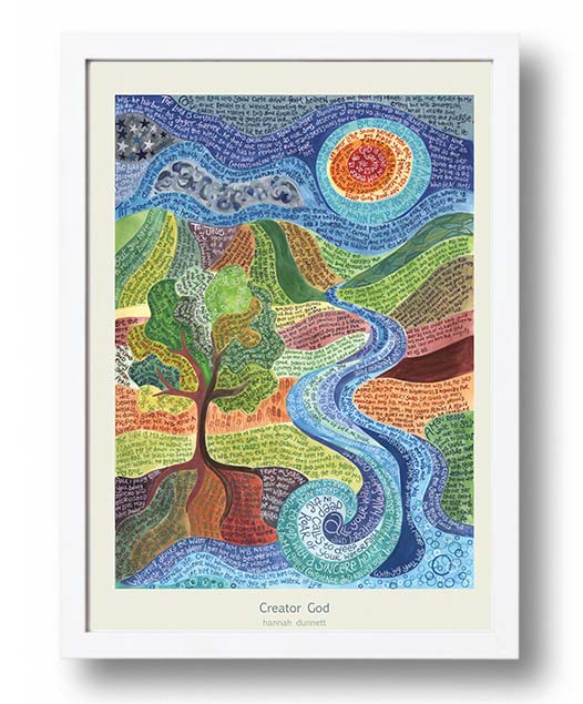 Hannah Dunnett Creator God A3 Poster cream background white frame