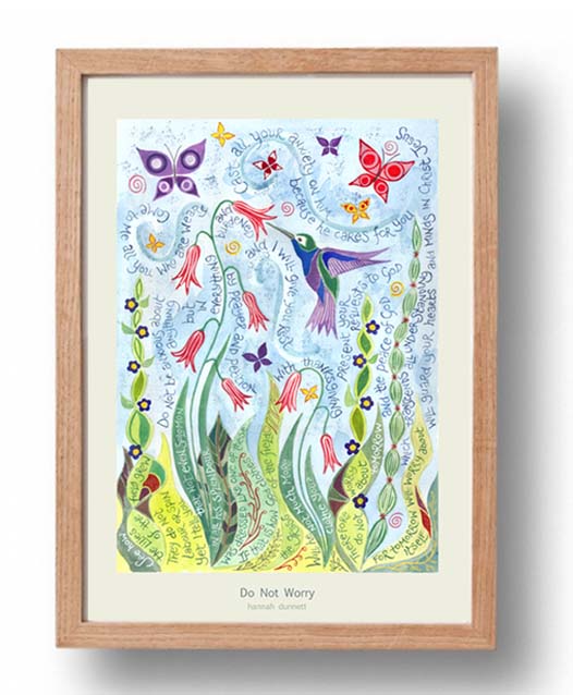 Hannah Dunnett Do not worry A3 Poster oak frame