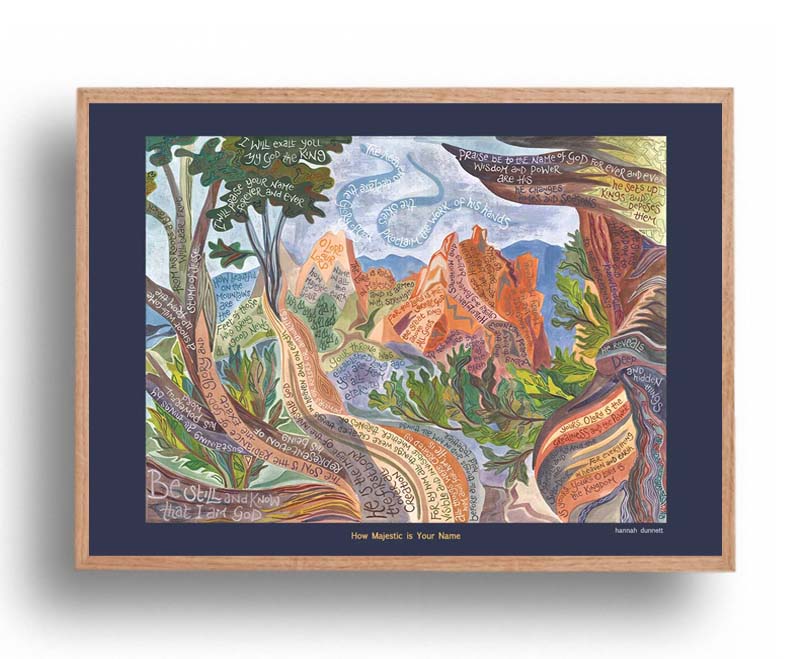 Hannah Dunnett How Majestic is Your Name A3 Poster oak frame