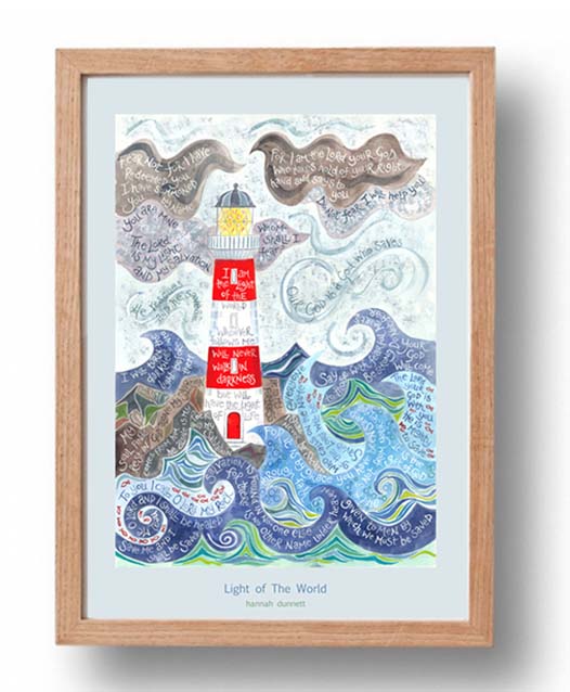 Hannah Dunnett Light of the world A3 Poster oak frame