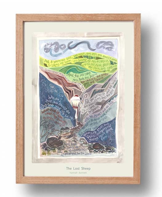 Hannah Dunnett Lost Sheep A3 Poster oak frame