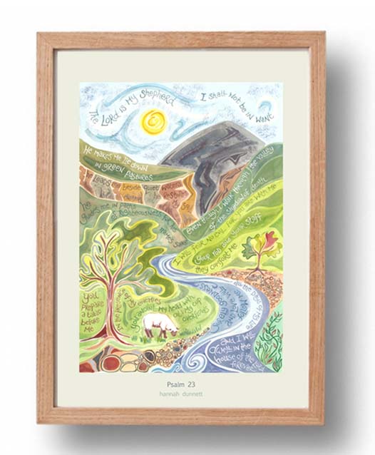 Hannah Dunnett Psalm 23 A3 Poster oak frame
