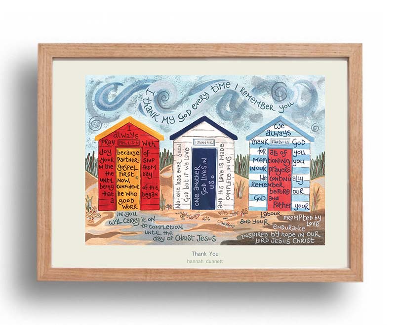 Hannah Dunnett Thank You A3 Poster oak frame cream background