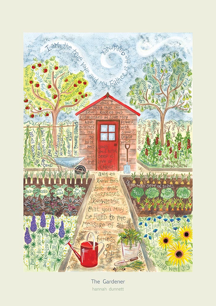 Hannah Dunnett The Gardener greetings card pale border