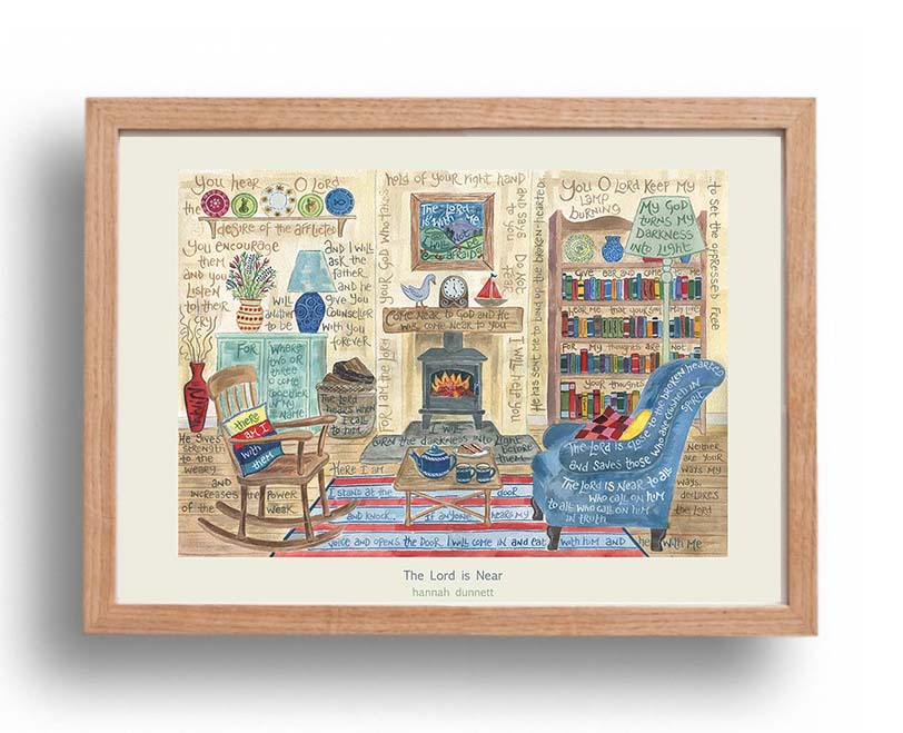 Hannah Dunnett The Lord is Near A3 Poster cream border oak frame
