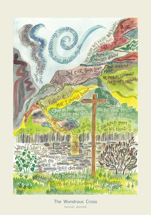 Hannah Dunnett The Wondrous Cross Greetings Card cream border