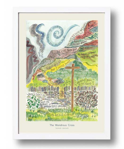 Hannah Dunnett The Wondrous Cross cream background A3 Poster white frame