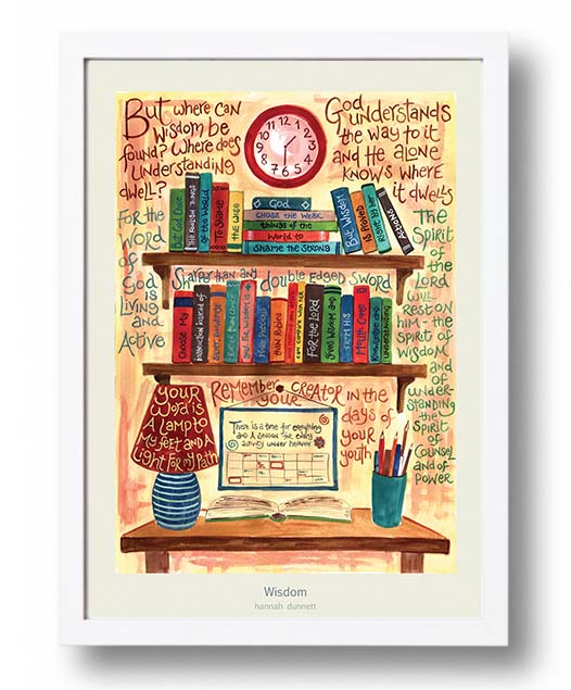 Hannah Dunnett Wisdom A3 Poster cream background white frame