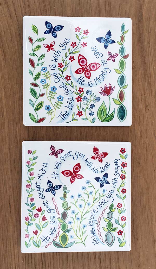 Hannah Dunnett Great Delight and The Lord is with you coasters image