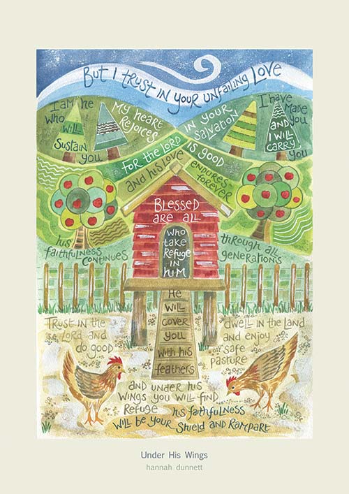 Hannah Dunnett Under His Wings greetings card and A4 poster