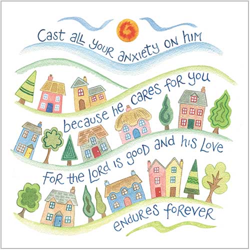 Hannah Dunnett Cast Your Cares on Him square Notecard