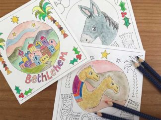 Hannah Dunnett Christmas Colouring Cards coloured in picture