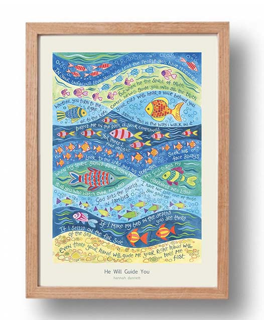 Hannah Dunnett He Will Guide You A3 Poster oak frame