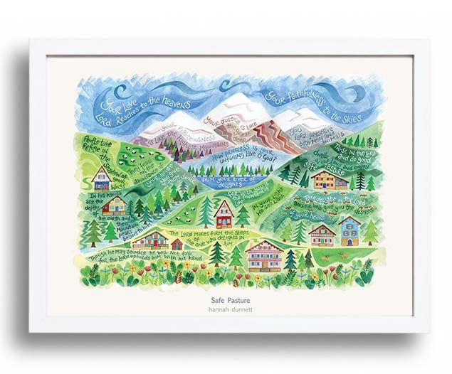 Hannah Dunnett Safe Pasture A3 Poster white frame