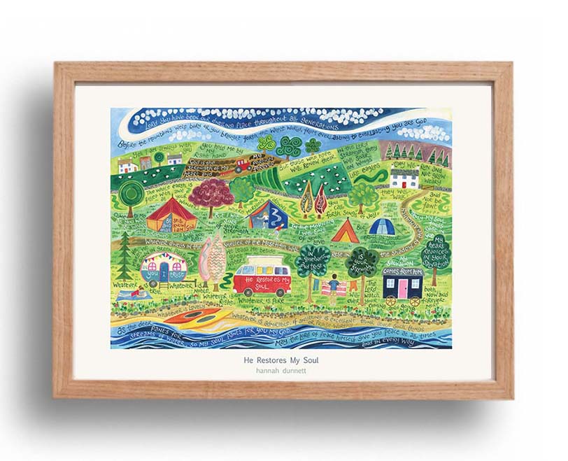 Hannah Dunnett He Restores My Soul Poster oak frame