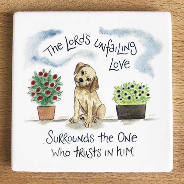 Hannah Dunnett Unfailing Love dog design coaster image