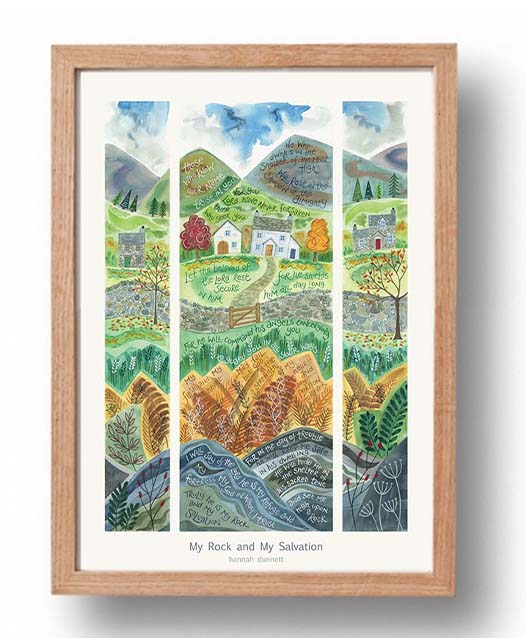 Hannah Dunnett My Rock and My Salvation A3 Poster oak frame