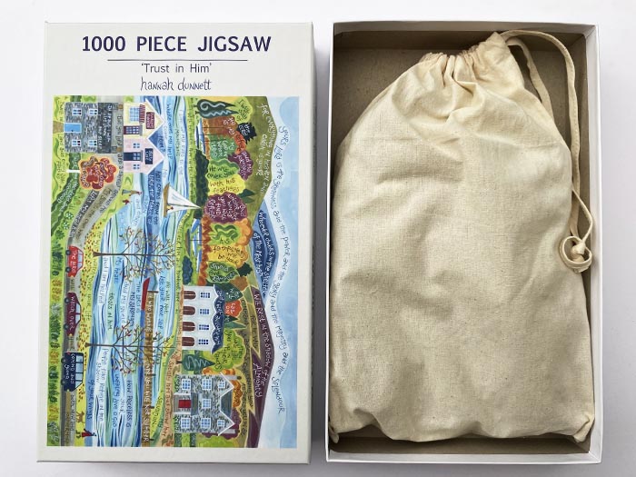 Hannah Dunnett Trust in Him Jigsaw box and bag image