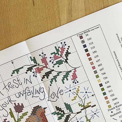 Hannah Dunnett Your Unfailing Love Cross Stitch Kit chart image