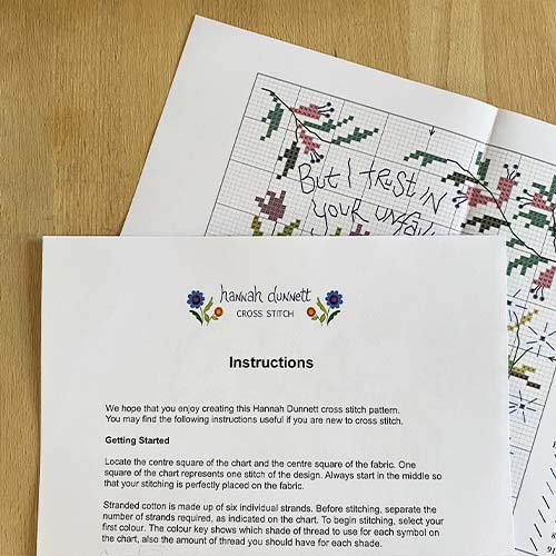 Hannah Dunnett Your Unfailing Love Cross Stitch Kit instructions