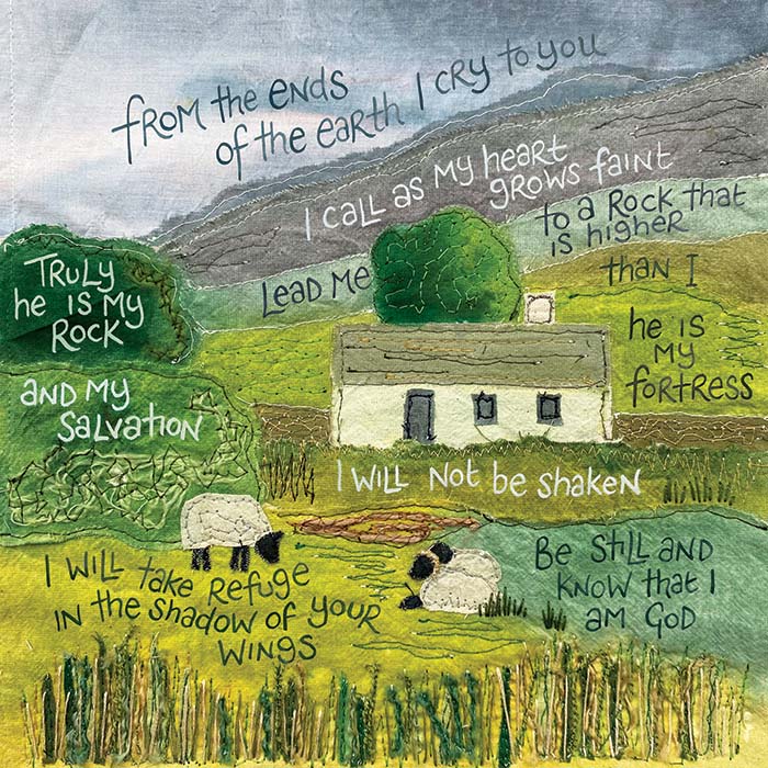Hannah Dunnett Be Still and Know that I am God textile greetings card and poster